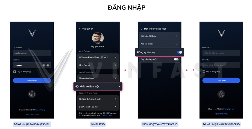 đăng nhập ứng dụng VinFast bằng Vân tay/Face ID