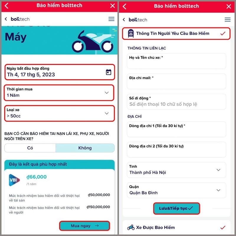 mua bảo hiểm xe máy online có bị phạt - mua trên My Viettel bước 2