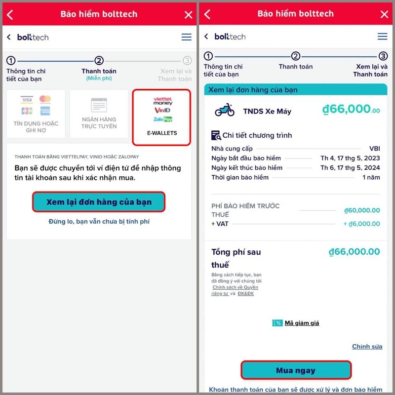 mua bảo hiểm xe máy online có bị phạt - mua trên My Viettel bước 4