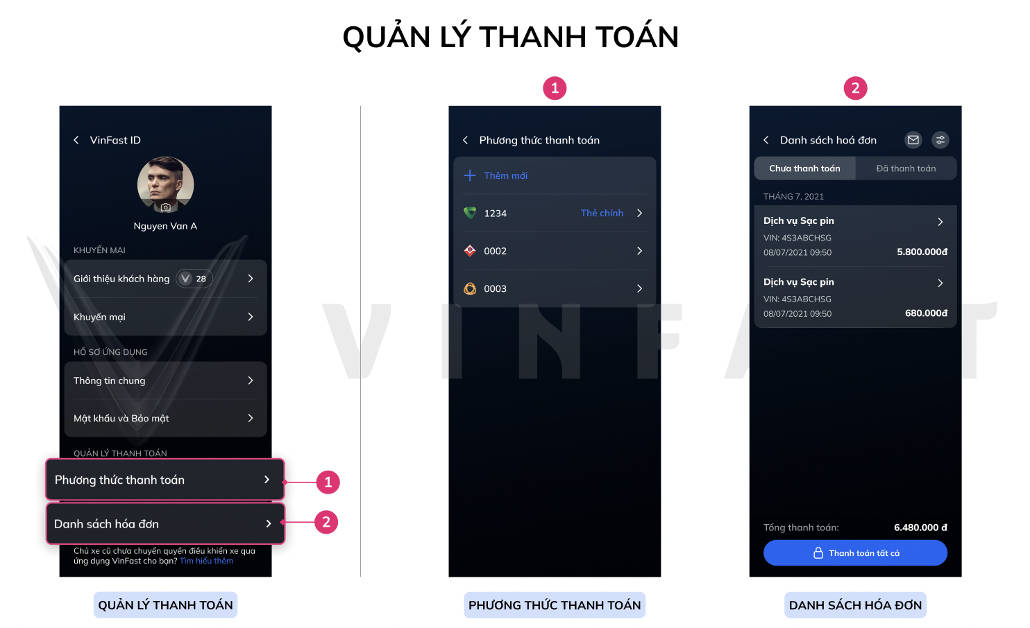 Quản lý thanh toán và danh sách hoá đơn cho tài xế GSM