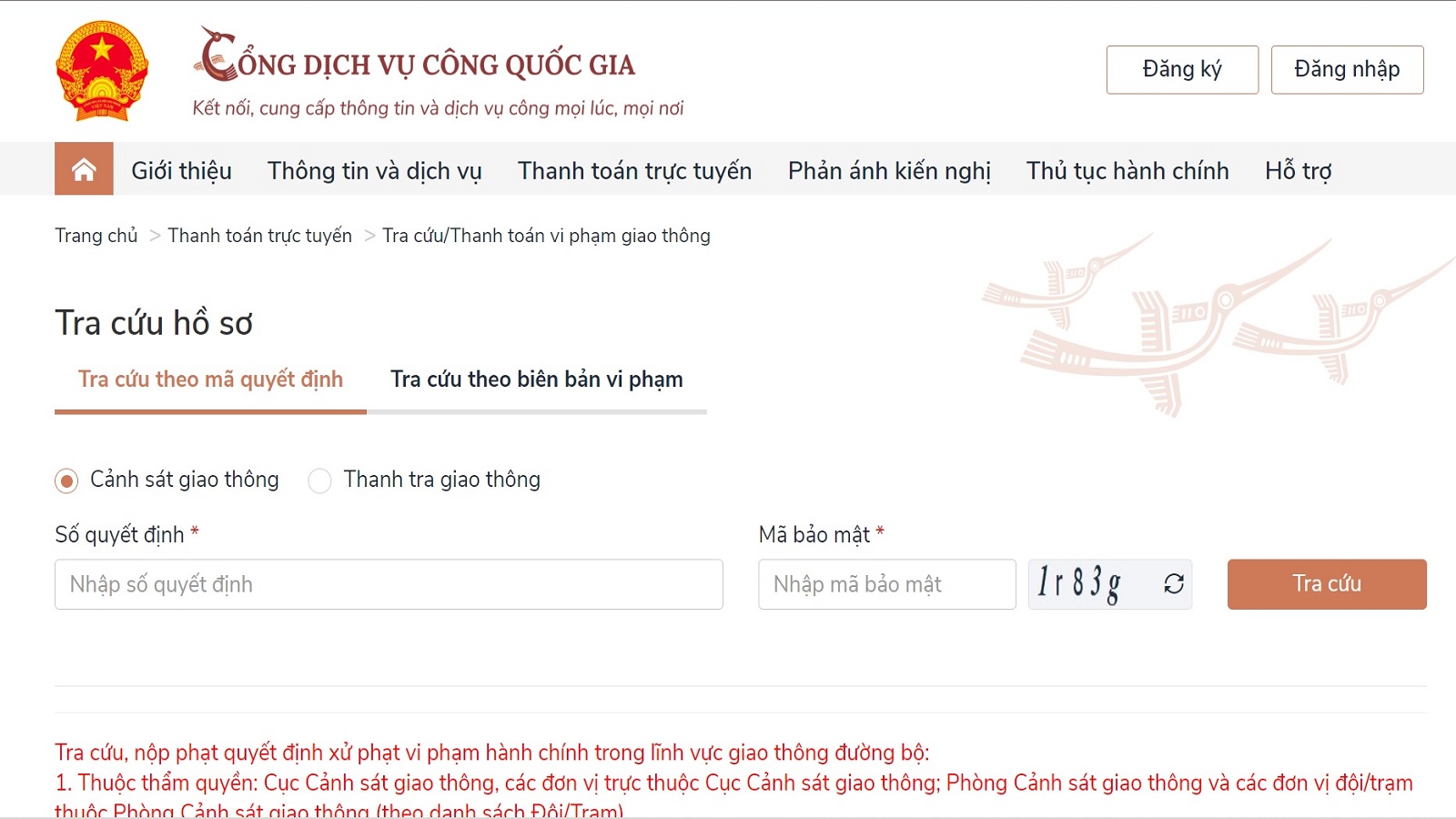 Thực hiện nộp phạt vi phạm giao thông online