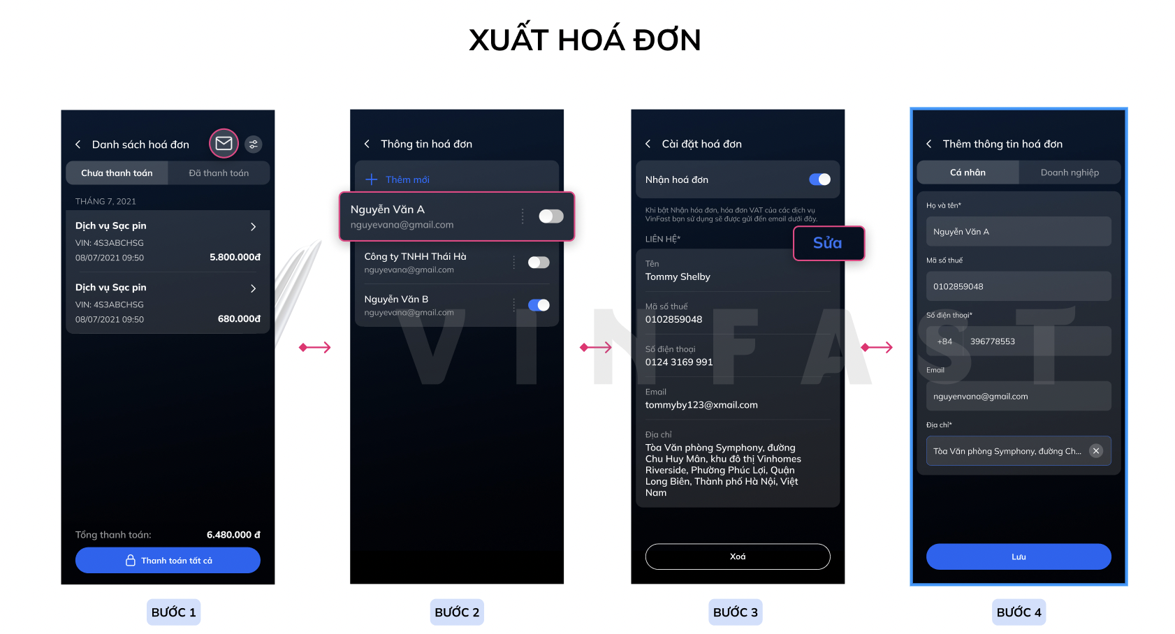 Cách thanh toán hoá đơn sạc xe cho tài xế GSM